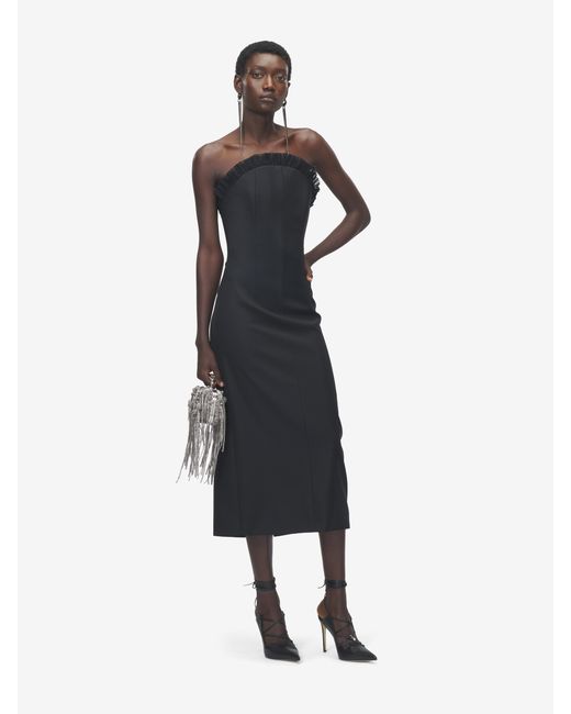 McQueen Black Crepon Trim Evening Dress
