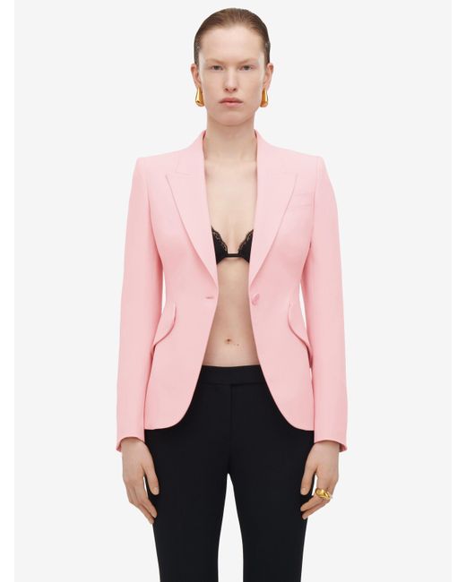 Veste en crêpe à épaules en pointe Alexander McQueen en coloris Pink