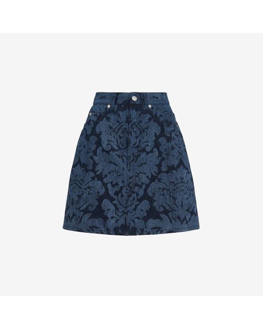 Alexander McQueen Blue Damask Mini Skirt