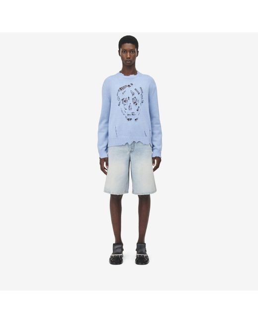 Alexander McQueen Blue Stonewashed Denim Shorts for men