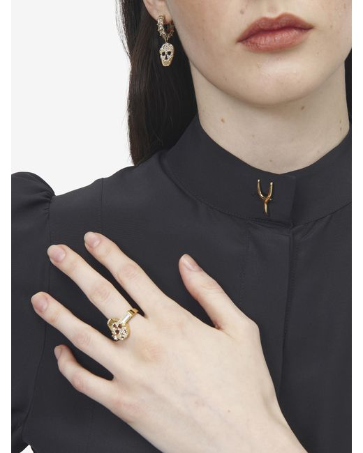 McQueen White Pavé Skull Ring