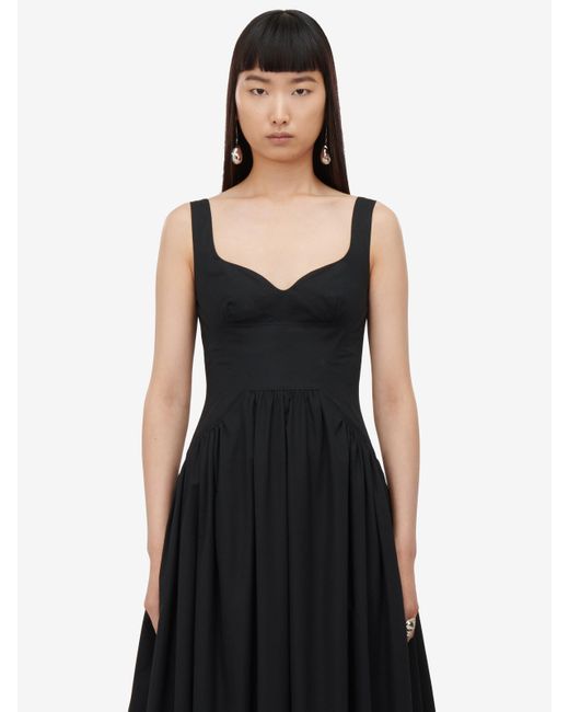 Alexander McQueen Black Midi Poplin Dress In