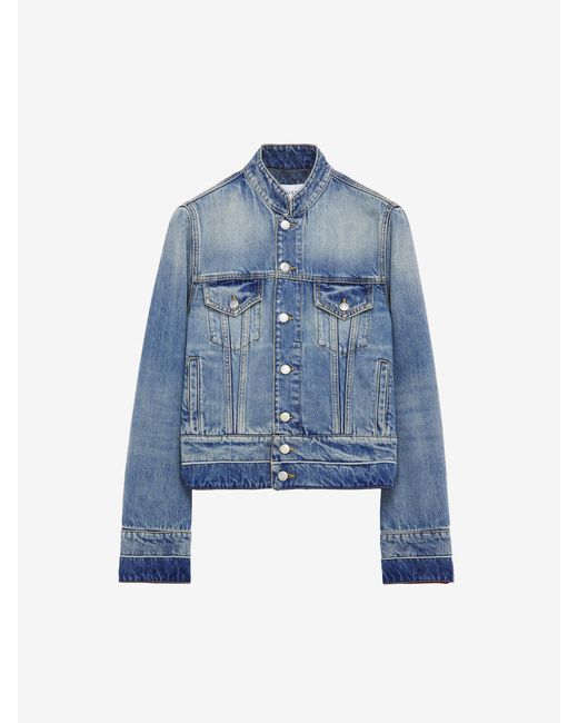 McQueen Blue Stand Collar Denim Jacket for men