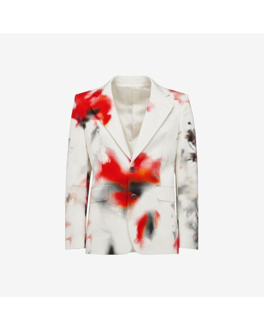 Alexander McQueen White Obscured Flower Single-breasted Jacket for men