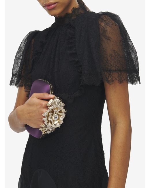 Alexander McQueen Purple Carnation Knuckle Clutch