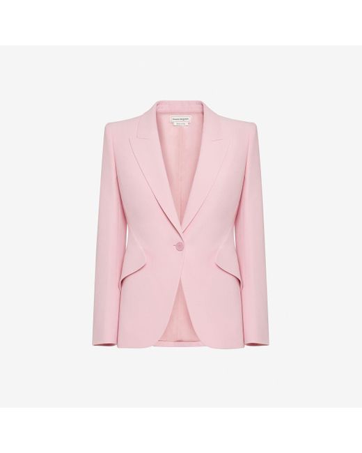 Alexander McQueen Pink Padded-shoulder Single-breasted Woven Blazer