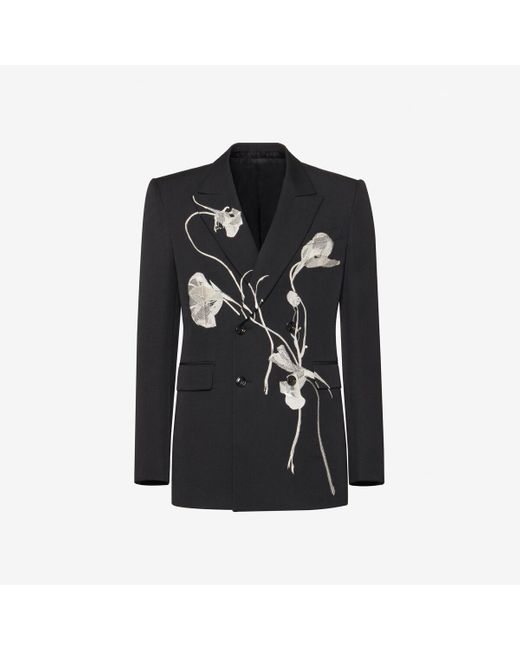 Alexander McQueen Black Pressed Flower Double-breasted Jacket for men