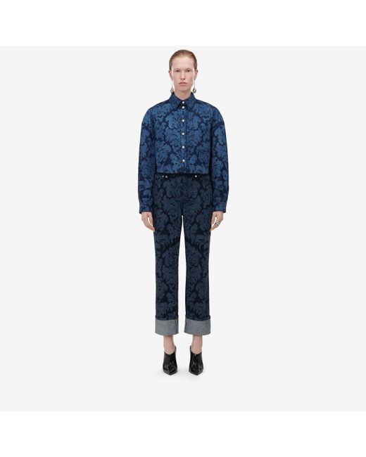 Alexander McQueen Blue Damask Asymmetric Shirt