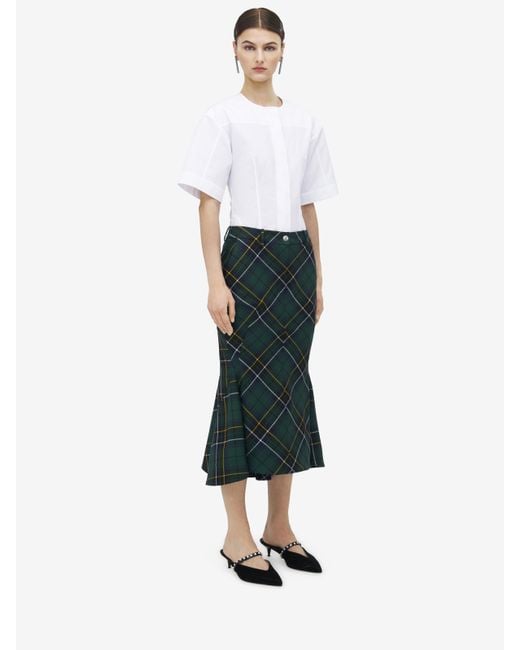 Alexander McQueen White Kickback Wool Tartan Skirt