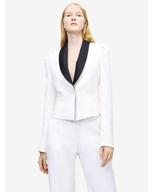 Alexander McQueen White Single-Breasted Tuxedo Jacket