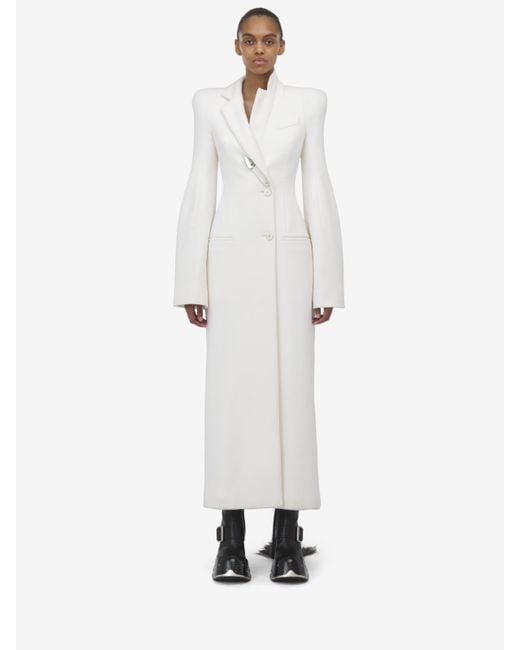 Alexander McQueen White Zweireihiger Mantel Mit Geformten Schultern