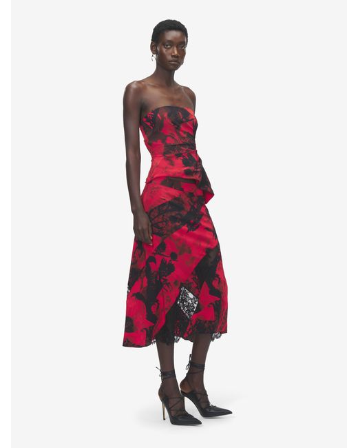 McQueen Red Floral Strapless Top