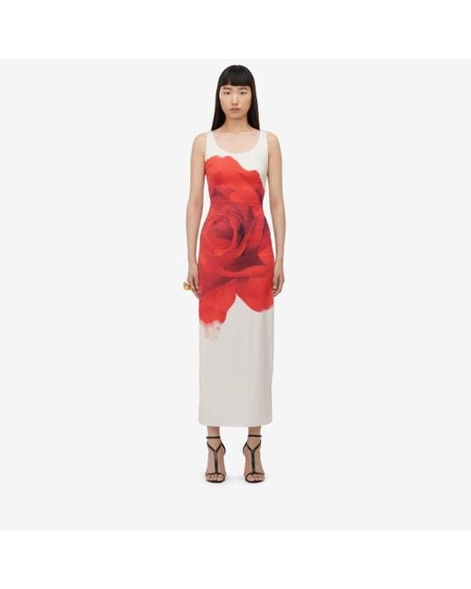 Alexander McQueen Red White Bleeding Rose Pencil Dress