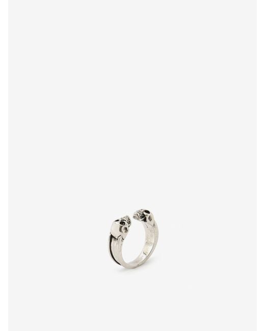 McQueen Natural Twin Skull Ring for men
