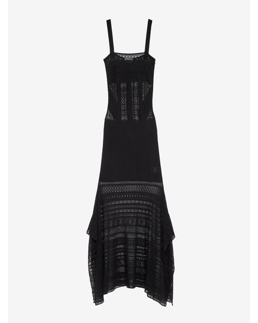 McQueen Black Viscose Knit Lace Dress