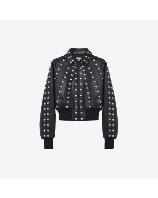 メンズ McQueen スタッズ レザー ボンバージャケット ブラック | Lyst