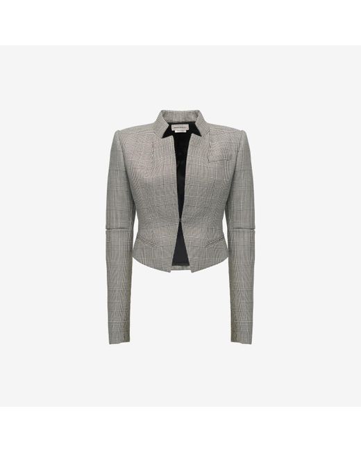 Alexander McQueen Gray Black Prince Of Wales Slashed Fitted Jacket