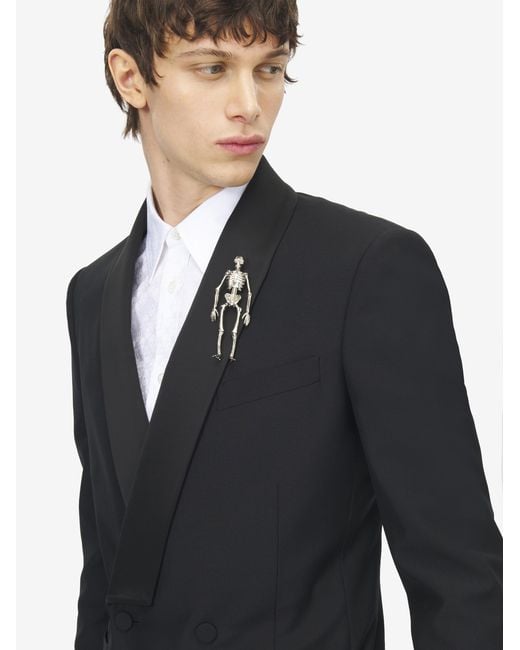 McQueen White Dancing Skeleton Pin Brooch for men