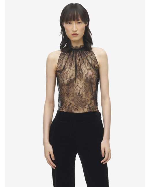 Alexander McQueen Blue Floral Lace Sleeveless Top