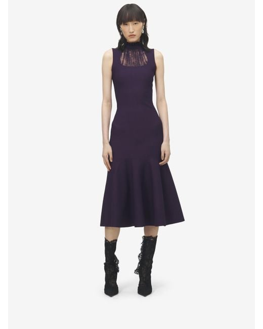 Alexander McQueen Blue Midikleid Mit Spitzeneinsatz