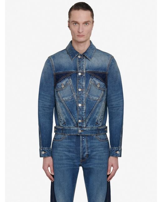 Alexander McQueen Blue Twisted Seam Denim Jacket for men
