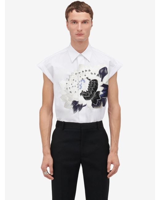 Alexander McQueen White Dutch Flower Sleeveless Shirt for men