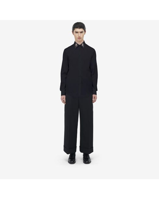 Alexander McQueen Blue Sailor Tattoo Rose Embroidery Shirt for men