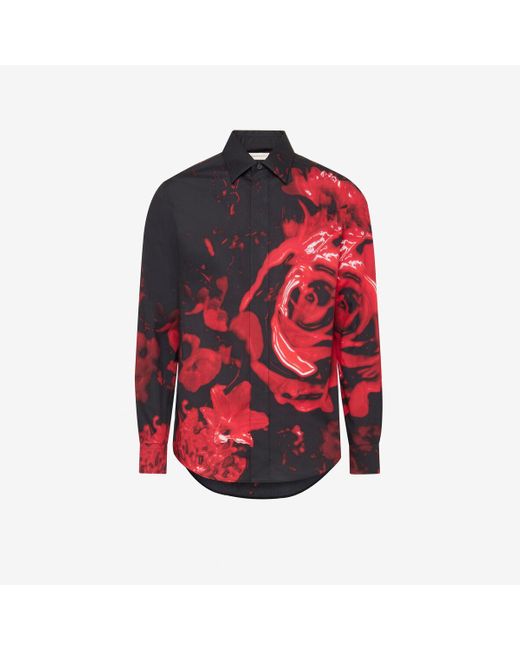 Alexander McQueen Red Black Wax Flower Shirt for men