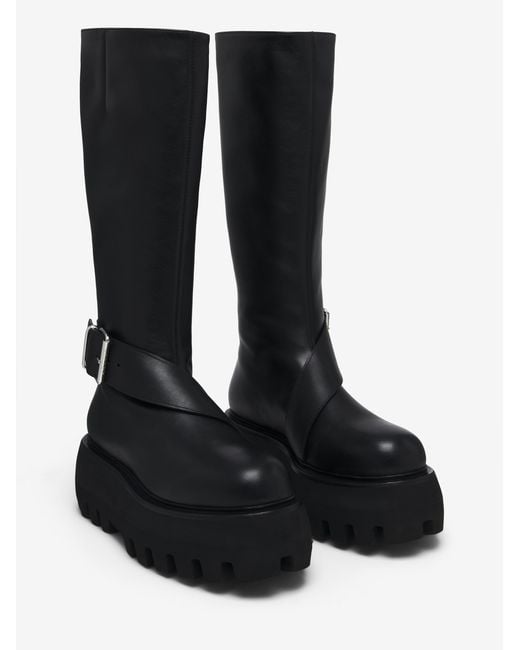 McQueen Black Sofa Knee-High Buckle Boot