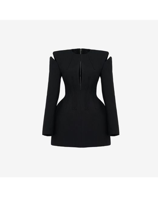 Alexander McQueen Black Lace Detail Slashed Mini Dress