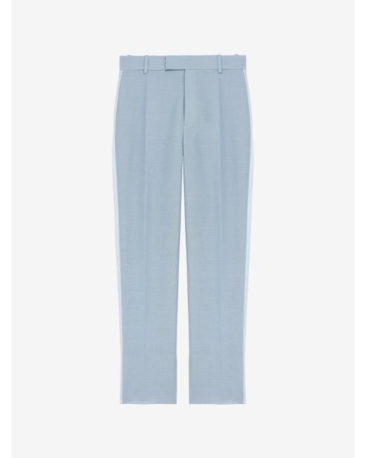 McQueen Blue Wool Mohair Tuxedo Trousers for men