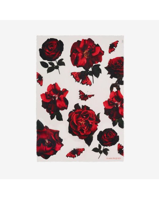 Alexander McQueen Red Schal mit roses-motiv
