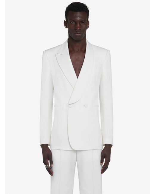 【関税&送料込】Alexander Mcqueen Double-Breasted Jacket Wit McQueen Double-Breasted Wool-Twill Suit Jacket in White for