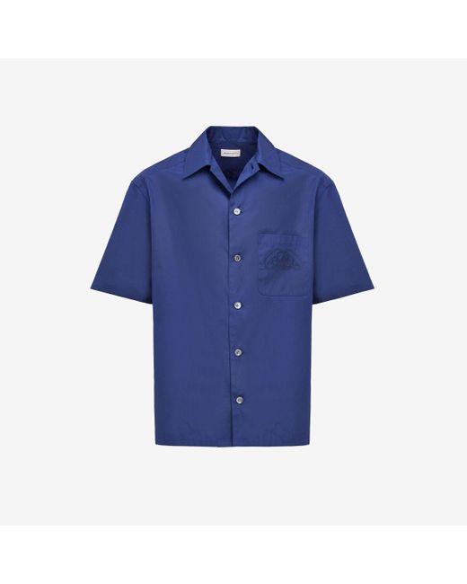 Alexander McQueen Blue Seal Logo Bowling Shirt for men