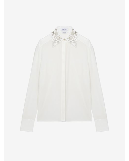 McQueen White Floral Embroidery Shirt