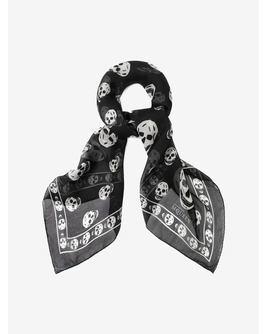 McQueen Black Classic Silk Skull Scarf