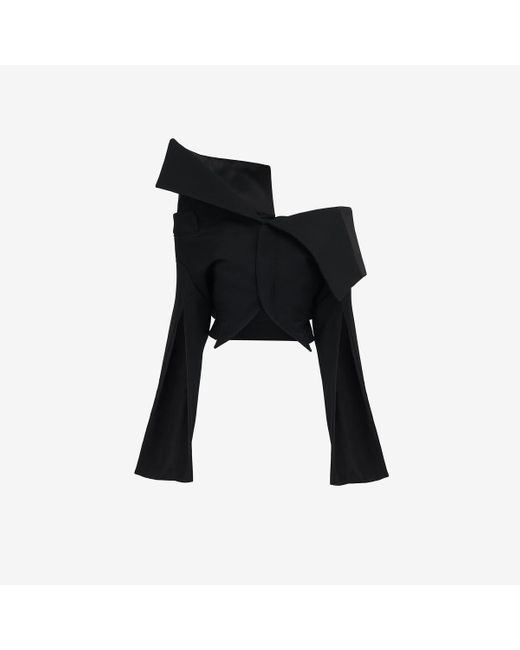 Alexander McQueen Black Asymmetric Off-the-shoulder Tailored Jacket