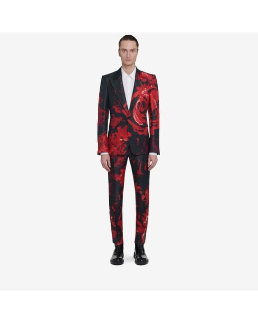 Alexander McQueen Red Black Wax Flower Single-breasted Jacket for men