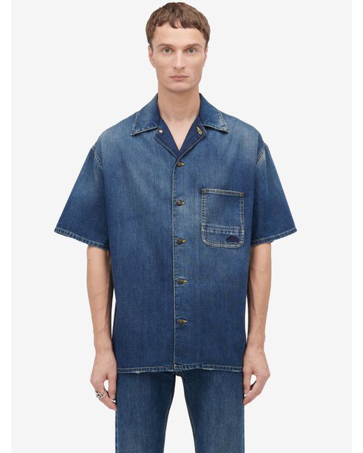Alexander McQueen Hawaii-hemd aus denim in Blue für Herren
