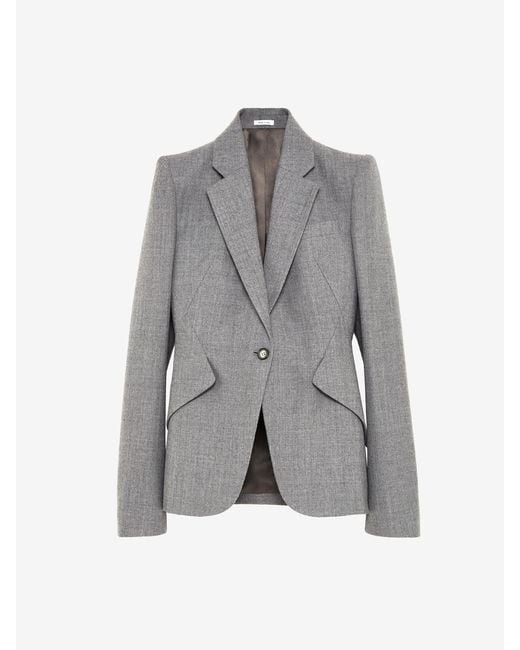 McQueen Gray Wool Pinstripe Single-Breasted Jacket