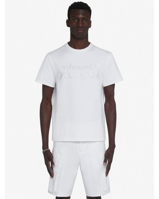 メンズ Alexander McQueen リフレクテッドロゴ Tシャツ White