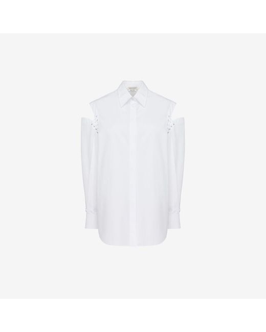 Alexander McQueen White Geschlitztes cocoon hemd mit spitzendetail