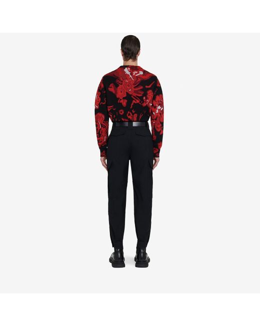 Alexander McQueen Red Black Wax Flower Skull Jumper for men