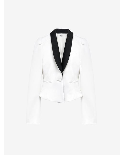 Alexander McQueen White Single-Breasted Tuxedo Jacket