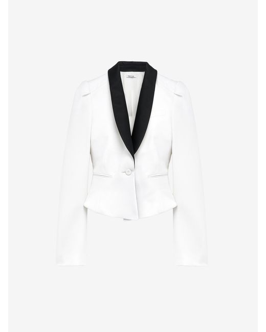 Alexander McQueen White Single-Breasted Tuxedo Jacket