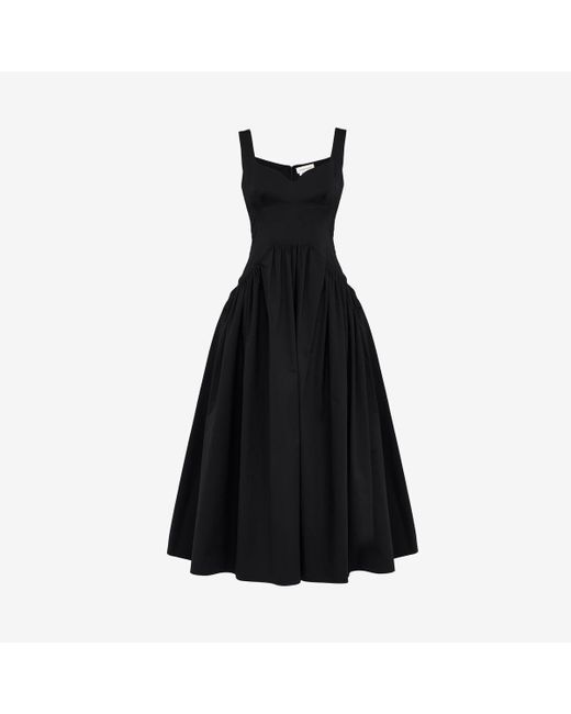 Alexander McQueen Black Midi Poplin Dress In