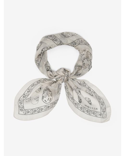 Alexander McQueen White Hand-Painted Skull Foulard