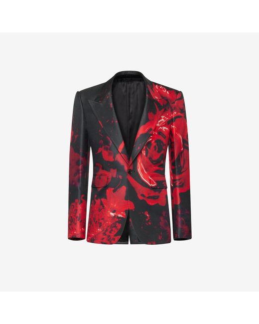 Alexander McQueen Red Black Wax Flower Single-breasted Jacket for men