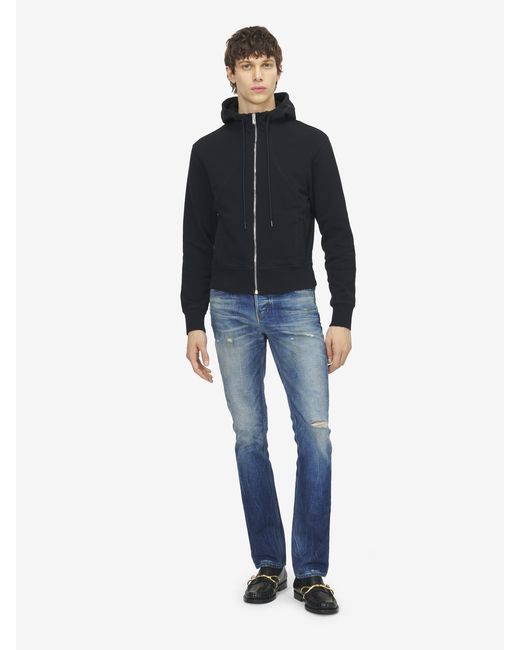 McQueen Blue Hooded Zip Through Sweatshirt for men
