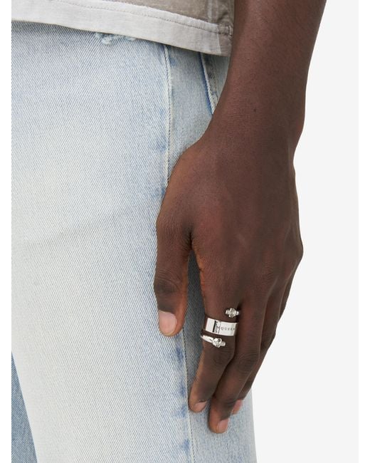 McQueen Ring Mit Twin Skull Und Logo in White für Herren